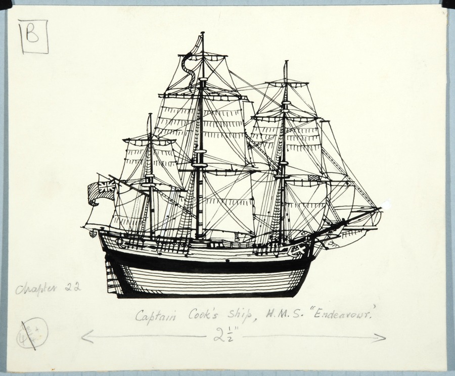 Captain Cook s Ship H M S Endeavour Original Drawing For Use In 