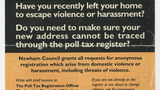 'Domestic Violence and the Anonymous Poll Tax Register' poster