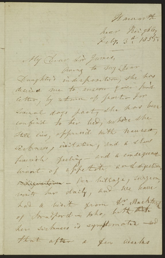 Letter from Patrick Brontë to Sir James Kay Shuttleworth written shortly before Charlotte's death Image credit Leeds University Library