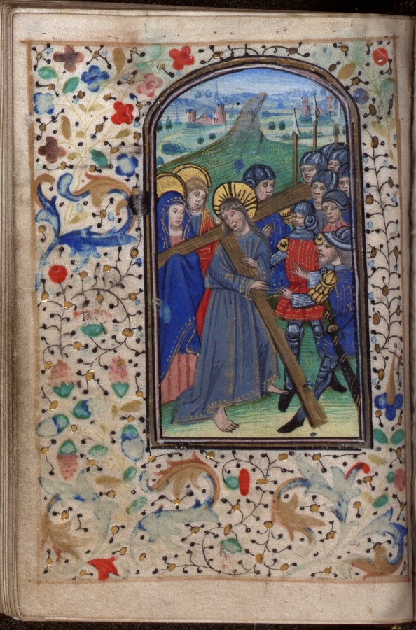 Christ carrying the Cross (fol. 98v) Image credit Leeds University Library