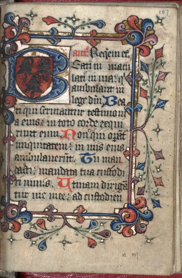 Coat of arms (fol. 107r) Image credit Leeds University Library