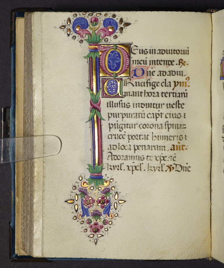 Floral border and initial (fol. 105v) Image credit Leeds University Library