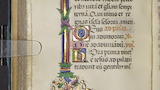 Floral border and initial (fol. 104v)