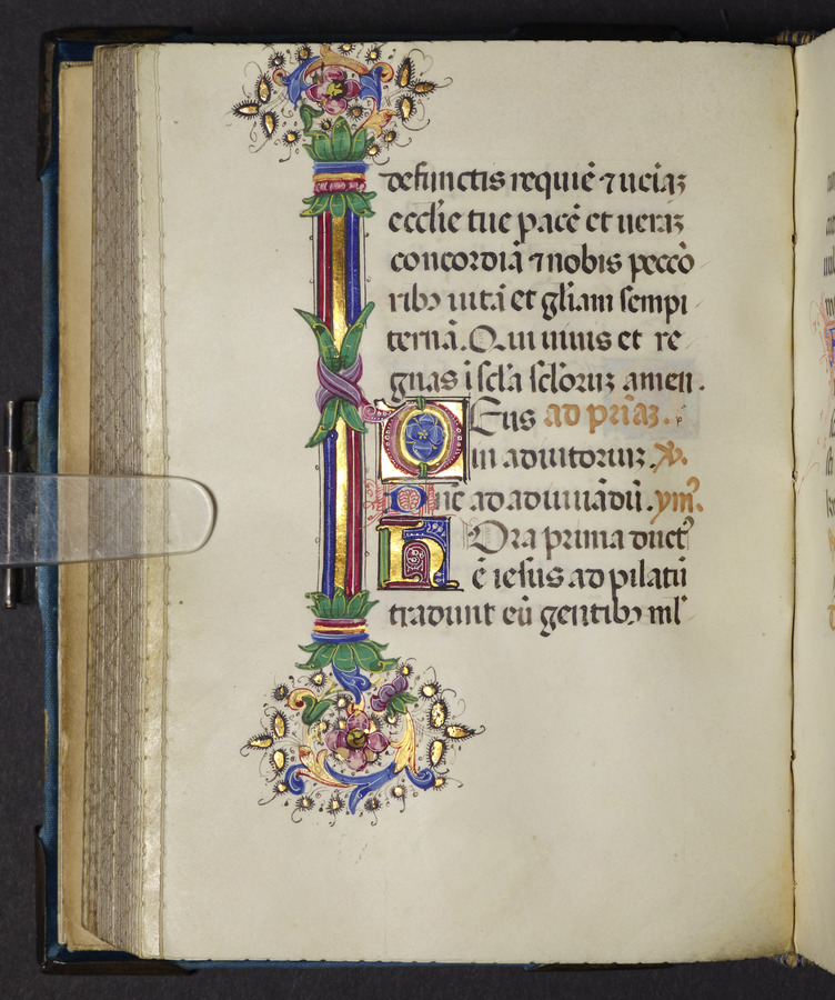 Floral border and initial (fol. 104v) Image credit Leeds University Library