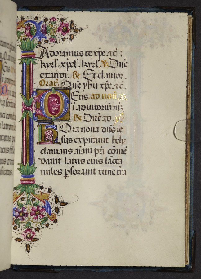 Floral border and initial (fol. 107r) Image credit Leeds University Library