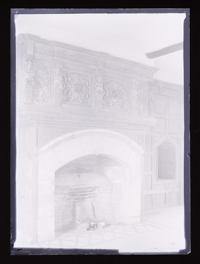 Stokesay Castle, Gatehouse fireplace Image credit Leeds University Library