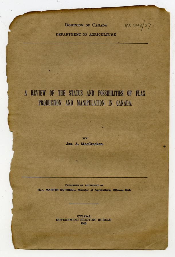 MacCracken ( James A) A Review of the status and possibilities of flax production and manipulation in Canada Image credit Leeds University Library