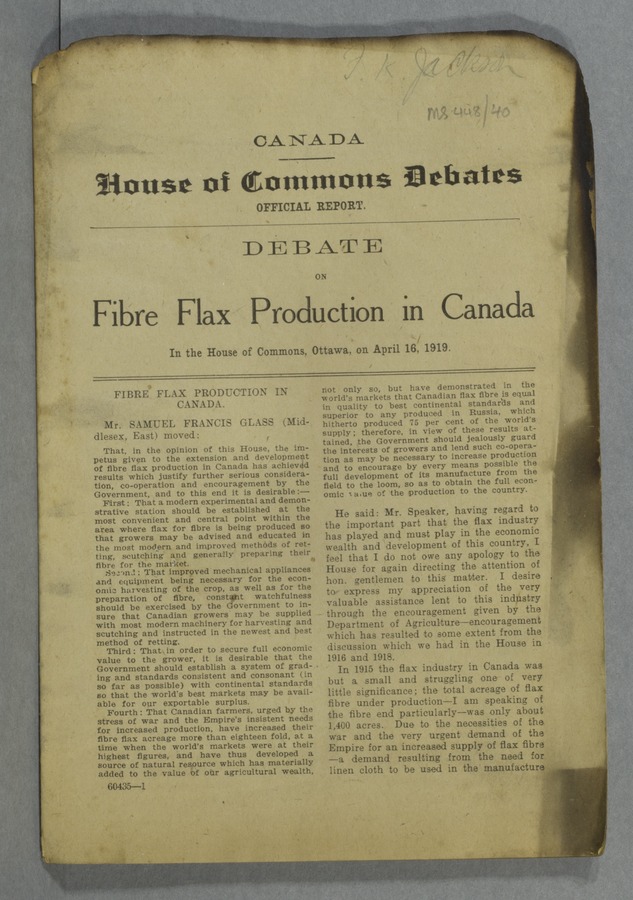 Canada. [Hansard} House of Commons debates Image credit Leeds University Library