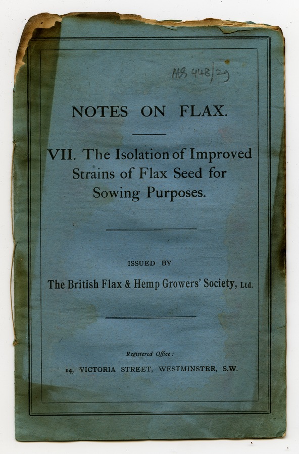Eyre ( John Vargas ) The Isolation of improved strains of flax seed for sowing purposes Image credit Leeds University Library