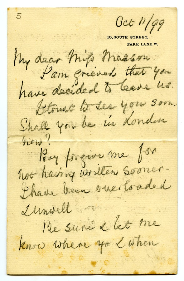 Letter from Florence Nightingale to Flora Masson Image credit Leeds University Library