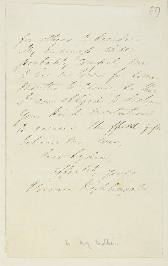 Partial letter from Florence Nightingale to Lydia Leigh Image credit Leeds University Library