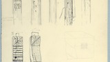 Drawings of seven different witchposts, and  billets(?), studies prepared for use in "Life in the Moorlands of North-East Yorkshire" (1972), cp.page 9. (Page reference taken from the new edition, which was published by Smith Settle in 1990 as "Life and Tr