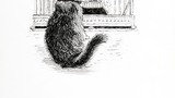 "Poseur our Cat" (cat sitting by hearth). Original drawing prepared for "Poems, Strange Places, Rhymes for Children and Others" by Joan Ingilby, published by the Dalesman Publishing Company Ltd. (1994). Indicated for use on page 141.