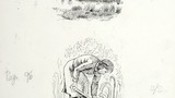 Above, sedges and tarn; below, woman digging. Original drawings prepared for "Poems, Strange Places, Rhymes for Children and Others" by Joan Ingilby, published by the Dalesman Publishing Company Ltd. (1994). Indicated for use on pages 18 and 96 respective