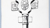 Eighteenth century lead piping with mouldings of elephants and bears. Original drawing used in "Yorkshire Cottage" (1942), page 50