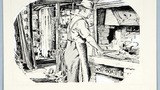 "The Blacksmith made all the hinges and snecks". Original drawing used in "Yorkshire Cottage" (1942), page 57