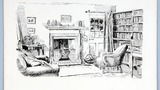 "The Study was in the Georgian style". Original drawing used in "Yorkshire Cottage" (1942), page 71