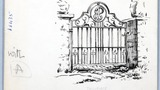 The wrought-iron gate at Coleshouse. Original drawing used in "Yorkshire Heritage" (1950), page 252. (cp."Yorkshire Cottage", page 73)