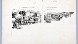 Brough Hill Fair. Original drawing used in "Yorkshire Heritage" (1950), across pages 110 and 111