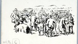 A Good Company Assembled' (sale of the Pearsons' farm). Original drawing used in "Yorkshire Heritage" (1950), page 237