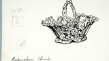 Rockingham China:encrusted china basket. Original drawing used in "The Wonders of Yorkshire" (1959), page 57