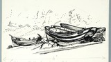 Cobles, North Landing, Flamborough. Original drawing used in "The Wonders of Yorkshire" (1959), page 257