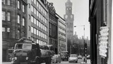 Market Street, Bradford, showing the town hall and a lorry carrying bales of wool (retouched). Image originally used as one of the photographic illustrations in "Getting to Know Yorkshire" (1964), plate 12 above