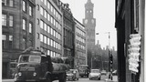 Market Street, Bradford, showing the town hall and a lorry carrying bales of wool (retouched). Image originally used as one of the photographic illustrations in "Getting to Know Yorkshire" (1964), plate 12 above