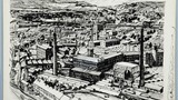 Colne Vallery from above Milnsbridge. Original drawing used in "The Wonders of Yorkshire" (1959), across pages 82 and 83