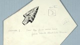 Bronze age arrow-head found behind Stackhill House (Askrigg). Original drawing used in "Yorkshire Village" (1953), page 16