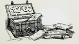 The Parish Chest. Original drawing used in "Yorkshire Village" (1953), page 198