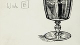 Silver chalice inscribed Askrigg Church, 1666. Original drawing used in "Yorkshire Village" (1953), page 207