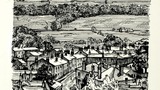 "Wet roofs"(moor and village). Original drawing used in "Yorkshire Village" (1953), page 171