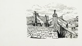 From a window of the Kings Arms Hotel. Original drawing used in "Yorkshire Village" (1953), page 139