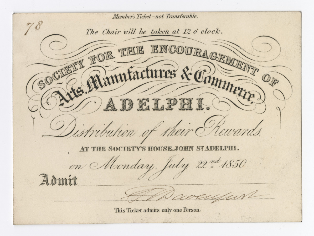 Society for the Encouragement of Arts, Manufactures & Commerce members ticket - image 1