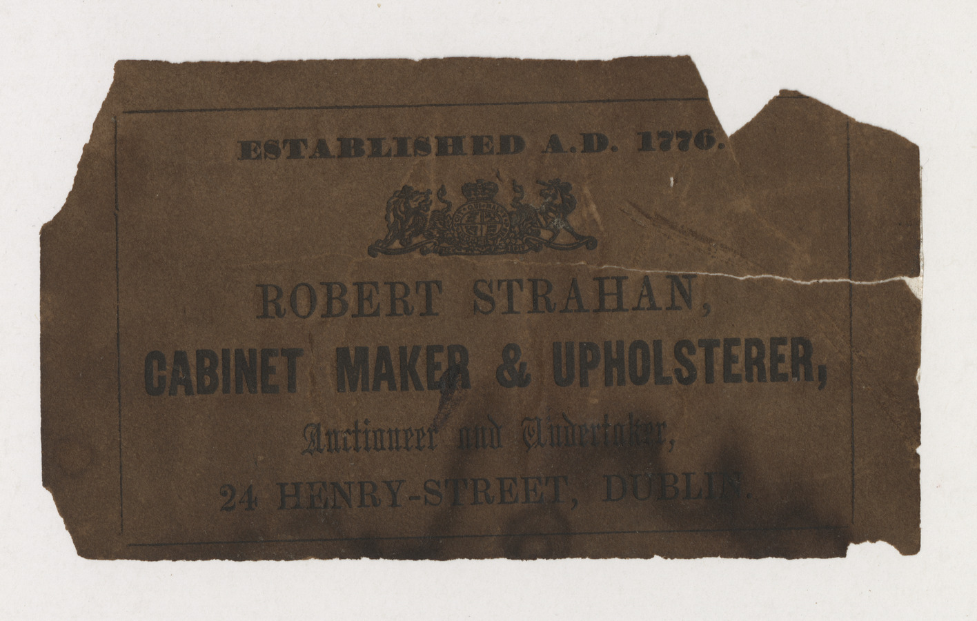 Robert Strahan trade card (label) - image 1