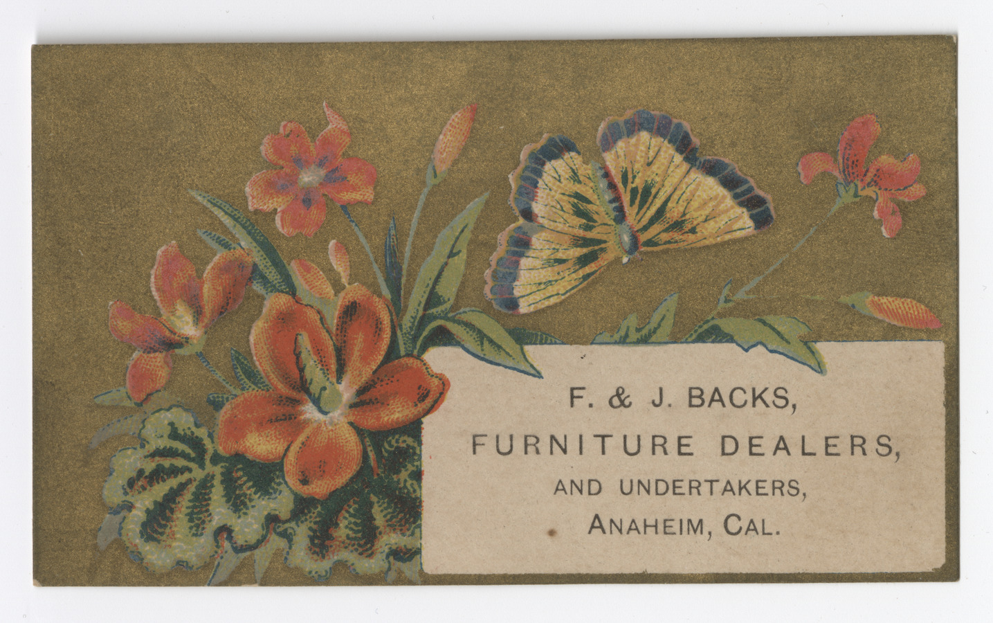 F. & J. Backs trade card - image 1