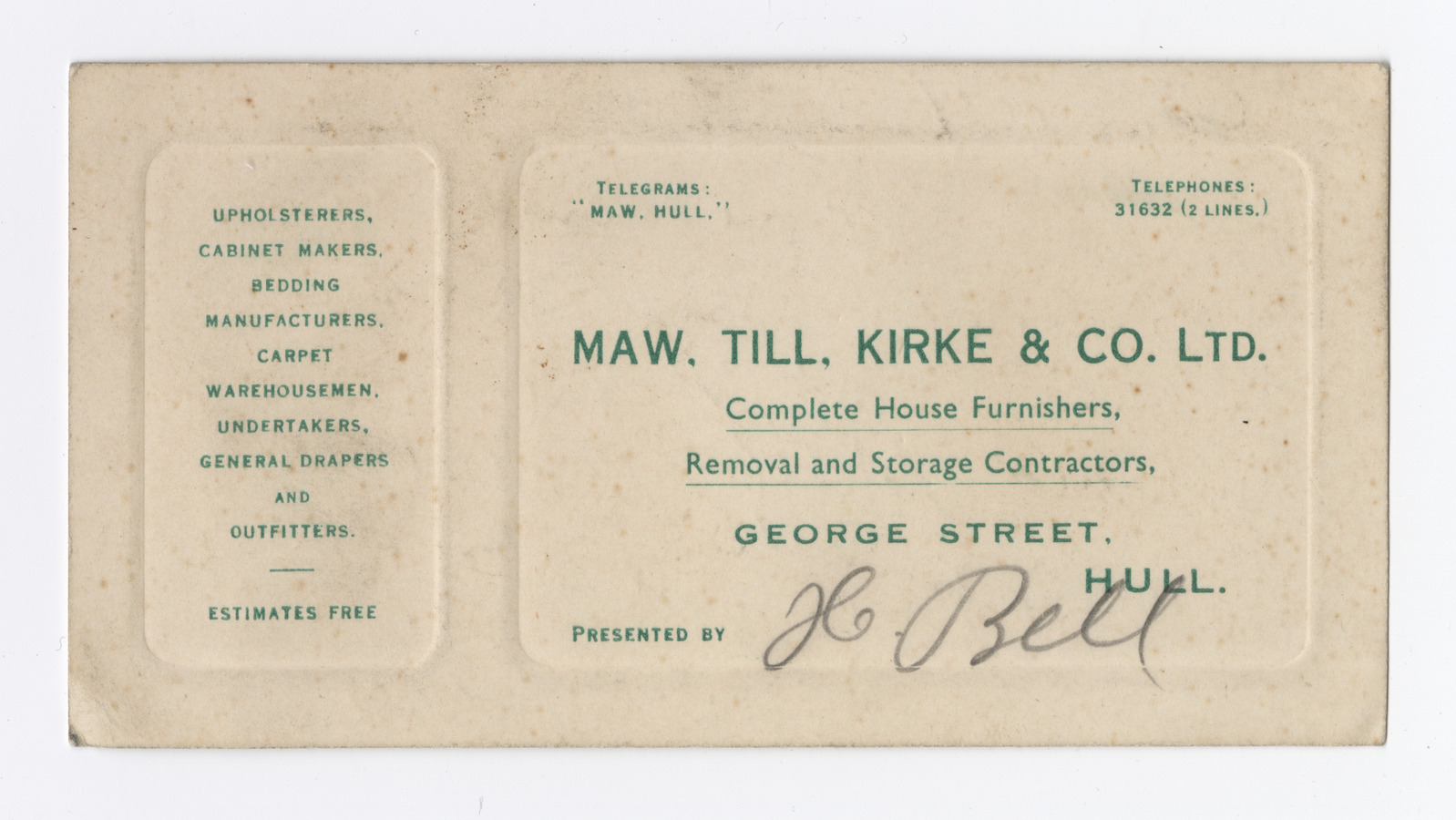 Maw, Till, Kirke & Co. Ltd trade card - image 1