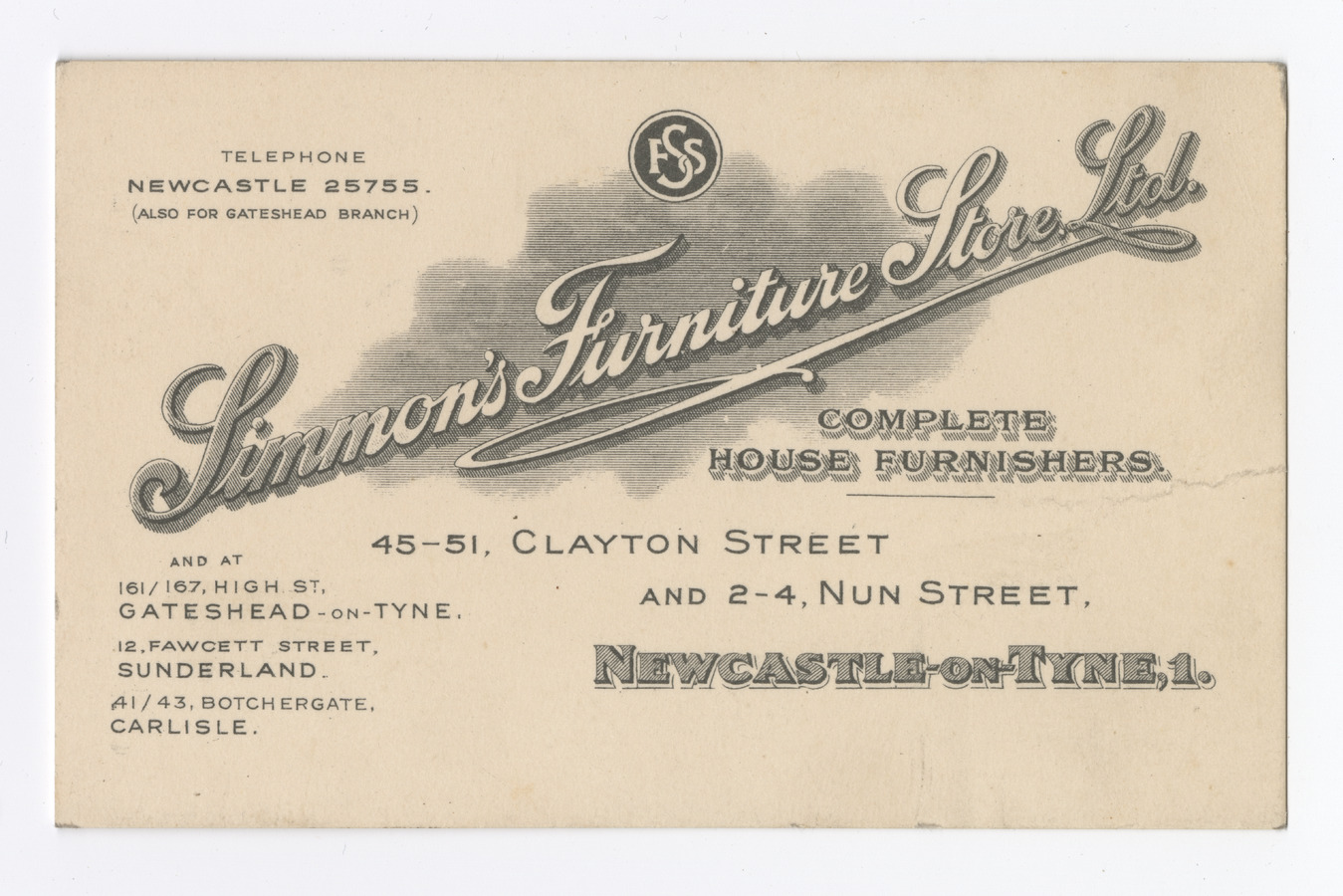 Simmon's Furniture Store Ltd trade card - image 1