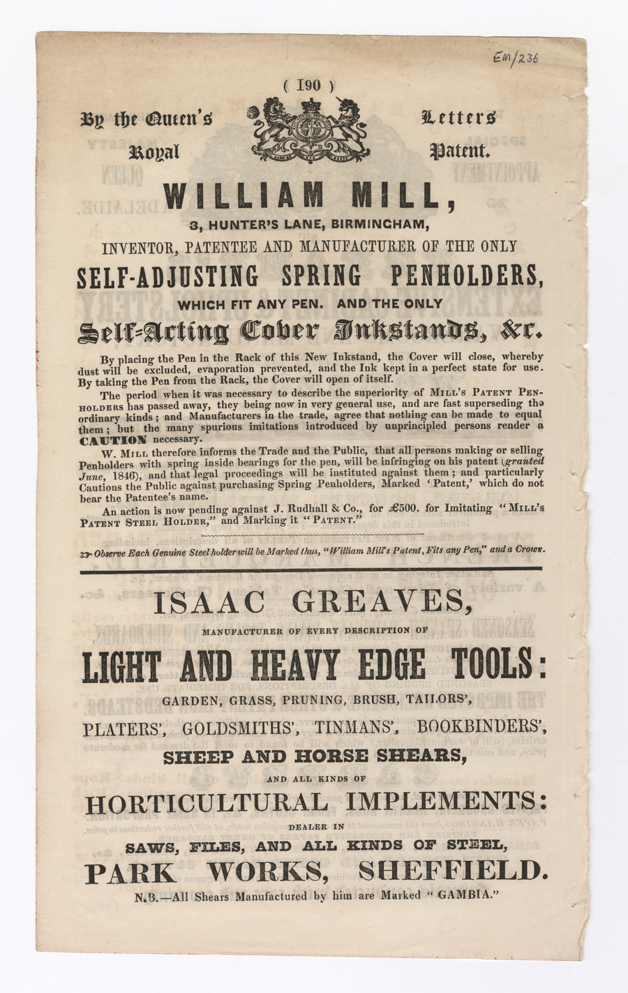 Freame, William Mill and Isaac Greaves advertisement - image 2