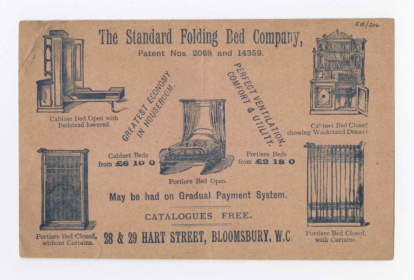 The Standard Folding Bed Company trade card - image 1