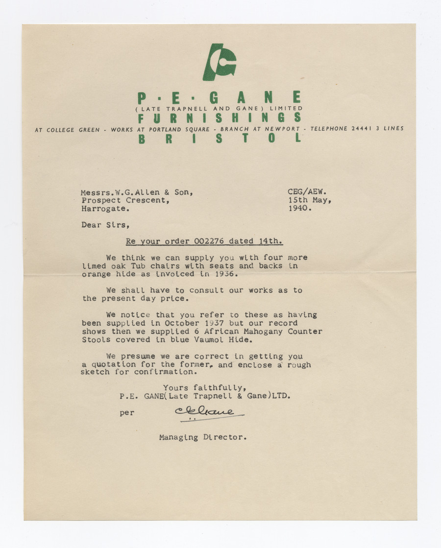 P. E. Gane Ltd letter - image 1