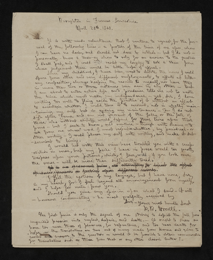 Branwell Brontë letter  to Hartley Coleridge Media credit University of Leeds