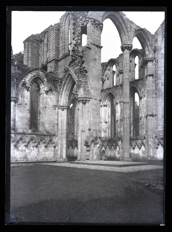 Fountains Abbey, Chapel of 9 altars, from nave, South side to North 