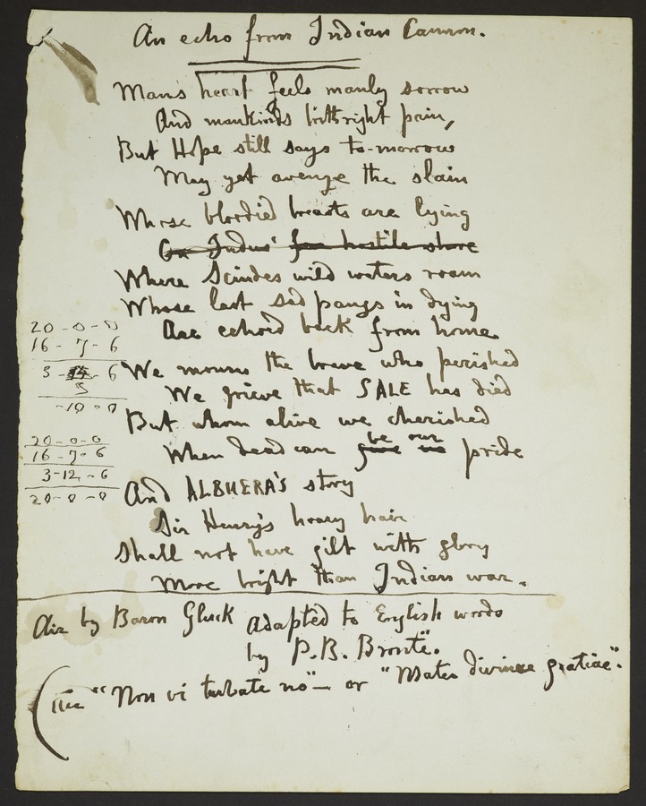 Manuscript poem entitled 'An Echo from Indian Cannon' Image credit Leeds University Library