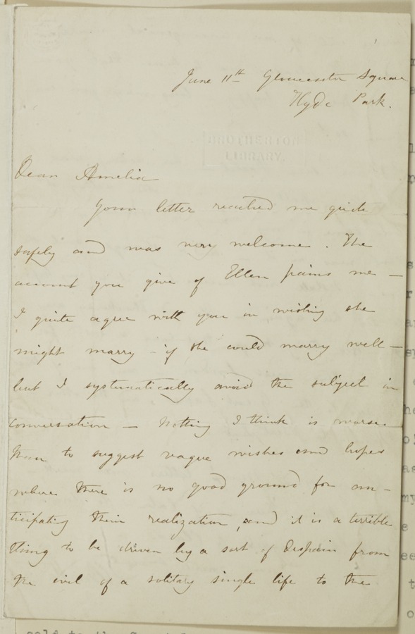 Letter to Amelia Ringrose Image credit Leeds University Library