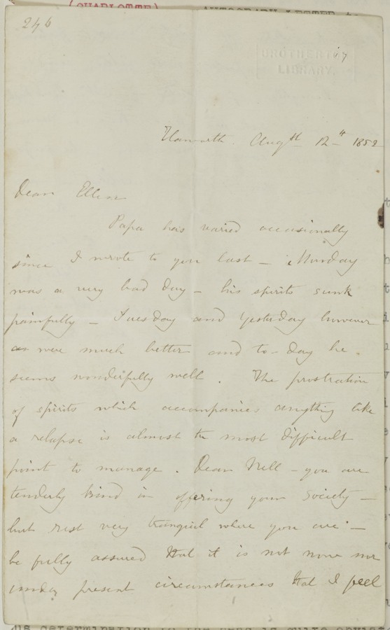 Letter to Ellen Nussey Image credit Leeds University Library