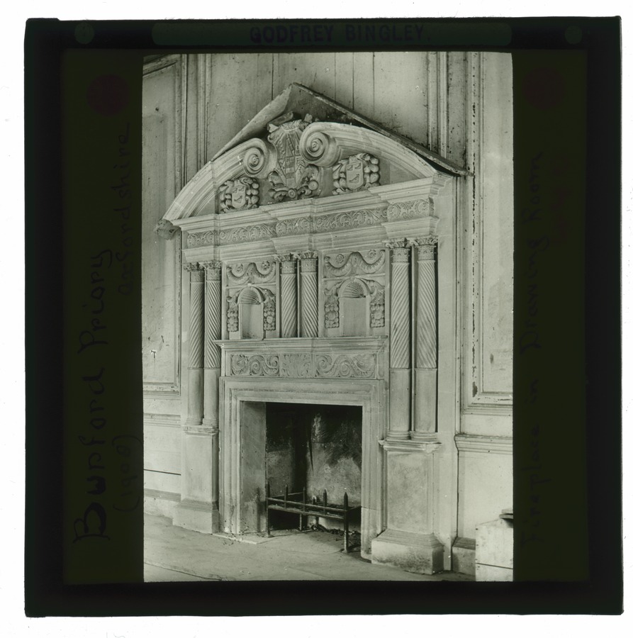 Burford Priory, Oxfordshire, fireplace in drawing room Â© University of Leeds