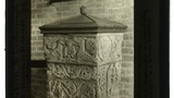 Bridekirk, nr [near] Cockermouth Font. St Bridget's Church supposed to be of the 12th century, inscription in runes Richard wrought me Carefully, Brought me to this Beauty